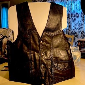 Men’s  leather Biker Vest (Black)